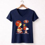 49Ers SF Peanuts Snoopy Woodstock Football 5 Womens V Neck