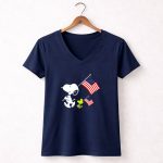 4Th Of July Snoopy Woodstock With American Flag 5 Womens V Neck
