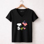 4Th Of July Snoopy Woodstock With American Flag 7 Womens V Neck