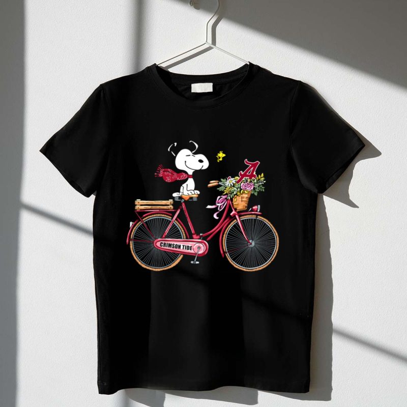 Alabama Crimson Tide Snoopy On Bicycle With Flowers And Woodstock 1 T Shirt