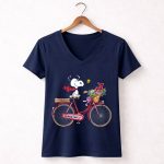 Alabama Crimson Tide Snoopy on Bicycle with Flowers and Woodstock 5 Womens V Neck