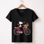 Alabama Crimson Tide Snoopy on Bicycle with Flowers and Woodstock 7 Womens V Neck