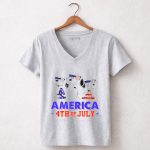 America 4th of July Independence Day Snoopy 7 Womens V Neck