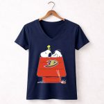 Anaheim Ducks Snoopy Woodstock Hockey Doghouse 5 Womens V Neck.jpg