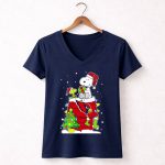 Arizona Cardinals Snoopy Christmas Celebration With Woodstock And Santa Hat 5 Womens V Neck