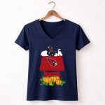 Arizona Cardinals Snoopy on Doghouse with Pumpkins 5 Womens V Neck