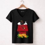 Arizona Cardinals Snoopy on Doghouse with Pumpkins 7 Womens V Neck