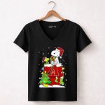 Arizona Diamondbacks Christmas Snoopy and Woodstock with Holiday Tree and Gift 7 Womens V Neck.jpg