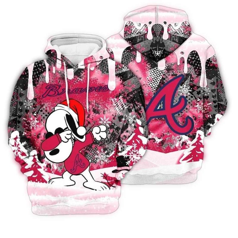 Atlanta Braves Snoopy Dabbing Christmas All Over Print Hoodie 1.Jpg
