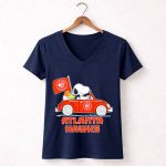 Atlanta Hawks Basketball Snoopy Dog Driving Car Peanuts Sports Team Fan 5 Womens V Neck