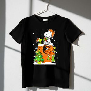 Baltimore Orioles Christmas Snoopy with Woodstock and Santa Hat 1 T Shirt