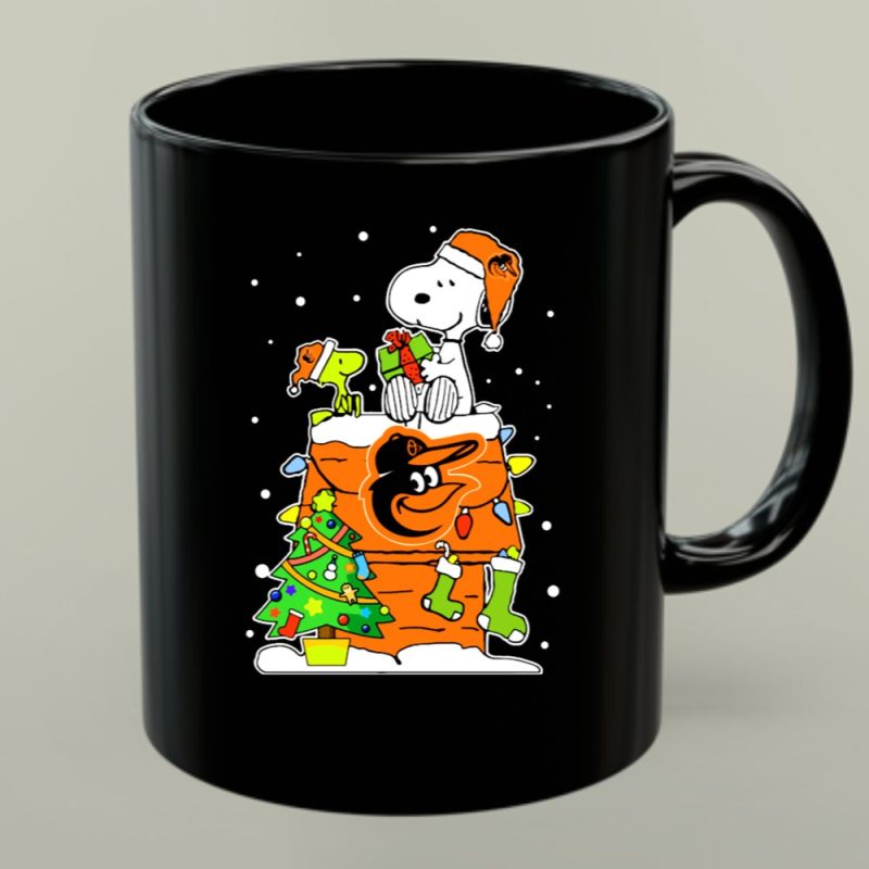Baltimore Orioles Christmas Snoopy With Woodstock And Santa Hat 1 Mug.jpg