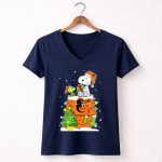 Baltimore Orioles Christmas Snoopy with Woodstock and Santa Hat 5 Womens V Neck