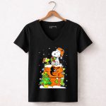 Baltimore Orioles Christmas Snoopy with Woodstock and Santa Hat 7 Womens V Neck