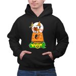 Baltimore Orioles Halloween Snoopy Reading On Doghouse With Woodstock And Pumpkins T Shirt 2
