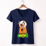 Baltimore Orioles Halloween Snoopy Reading On Doghouse With Woodstock And Pumpkins T Shirt 5