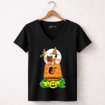 Baltimore Orioles Halloween Snoopy Reading On Doghouse With Woodstock And Pumpkins T Shirt 51