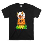 Baltimore Orioles Halloween Snoopy Reading On Doghouse With Woodstock And Pumpkins T Shirt 6