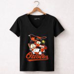 Baltimore Orioles Snoopy Charlie Brown Playing Baseball 7 Womens V Neck