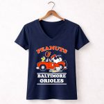 Baltimore Orioles x Peanuts Snoopy and Woodstock car 5 Womens V Neck