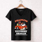 Baltimore Orioles x Peanuts Snoopy and Woodstock car 7 Womens V Neck