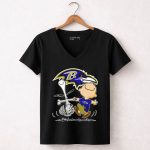 Baltimore Ravens Snoopy Dance With Logo And Characters 7 Womens V Neck