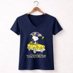 Baltimore Ravens Snoopy Driving Car with Woodstock 5 Womens V Neck