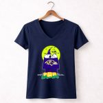 Baltimore Ravens Snoopy Halloween Moon Pumpkins 5 Womens V Neck