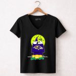 Baltimore Ravens Snoopy Halloween Moon Pumpkins 7 Womens V Neck