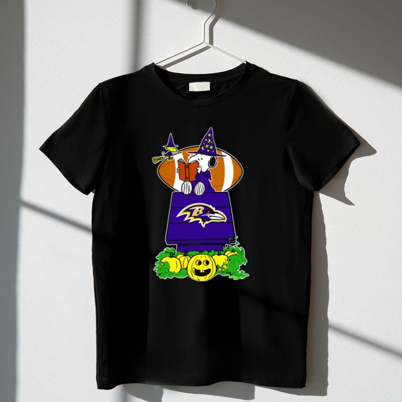 Baltimore Ravens Snoopy Halloween Witch Woodstock Pumpkin Football House 1 T Shirt