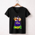 Baltimore Ravens Snoopy Halloween Witch Woodstock Pumpkin Football House 5 Womens V Neck1