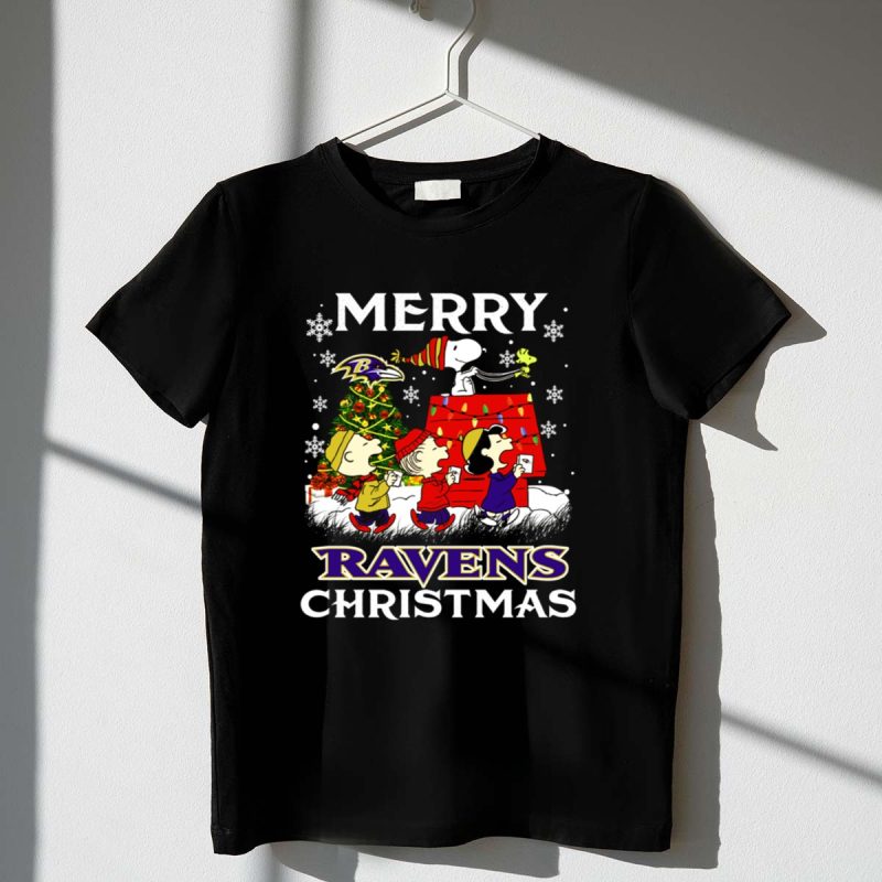 Baltimore Ravens Snoopy Merry Christmas Peanuts Lucy Linus Woodstock 1 T Shirt