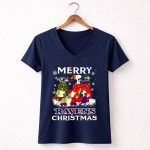 Baltimore Ravens Snoopy Merry Christmas Peanuts Lucy Linus Woodstock 5 Womens V Neck