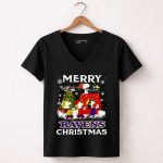 Baltimore Ravens Snoopy Merry Christmas Peanuts Lucy Linus Woodstock 7 Womens V Neck