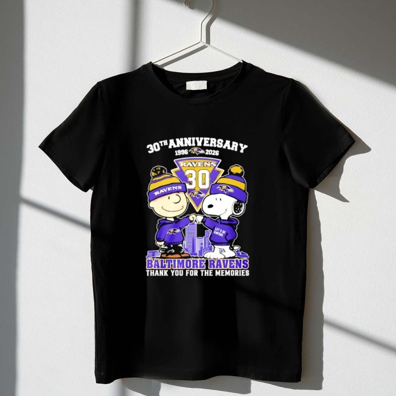 Baltimore Ravens Snoopy And Charlie Brown 30Th Anniversary 1996 2026 1 T Shirt