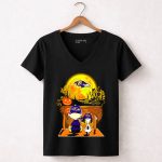 Baltimore Ravens Snoopy and Charlie Brown Halloween Moon Pumpkin Scene 5 Womens V Neck1