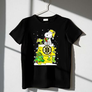 Boston Bruins Christmas Snoopy And Woodstock For Peanuts Fans Shirt