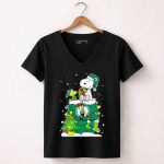 Boston Celtics Christmas Tree Snoopy And Woodstock Fan Favorite 7 Womens V Neck