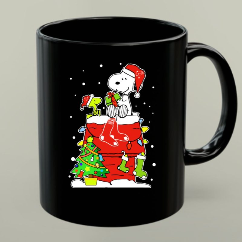 Boston Red Sox Christmas Snoopy Santa Hat With Woodstock Holiday Scene 1 Mug.jpg