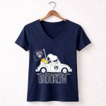 Brooklyn Nets Snoopy Driving Car with Basketball and Flag 5 Womens V Neck