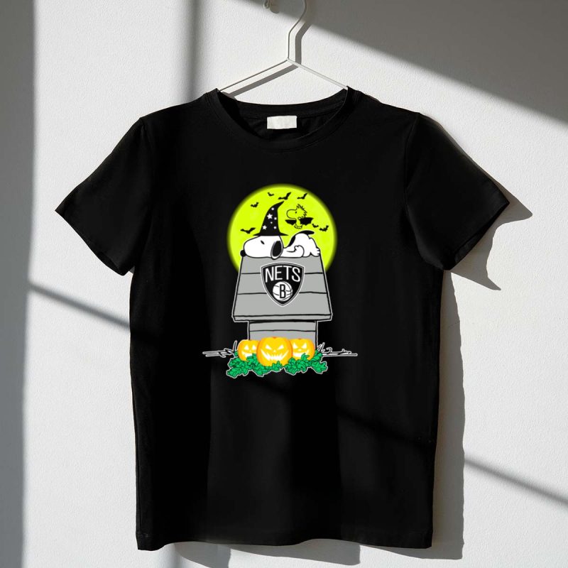 Brooklyn Nets Snoopy Halloween Moon With Pumpkins And Woodstock 1 T Shirt