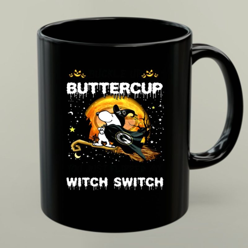 Buckle Up Buttercup Green Bay Packers Snoopy Witch Switch 1 Mug.jpg