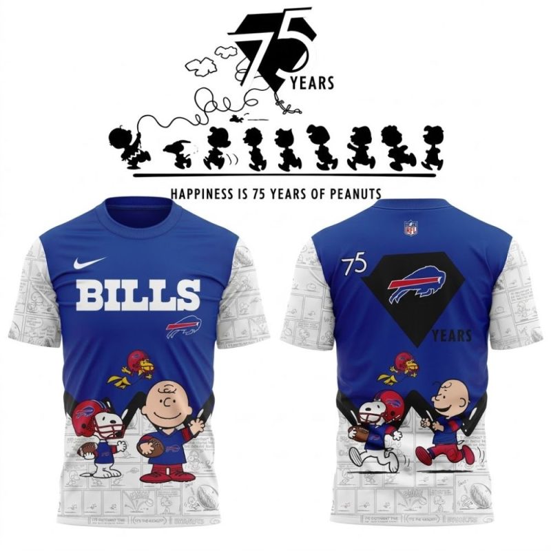 Buffalo Bills 75Th Anniversary Of Peanuts Snoopy All Over Print T Shirt 1.Jpg