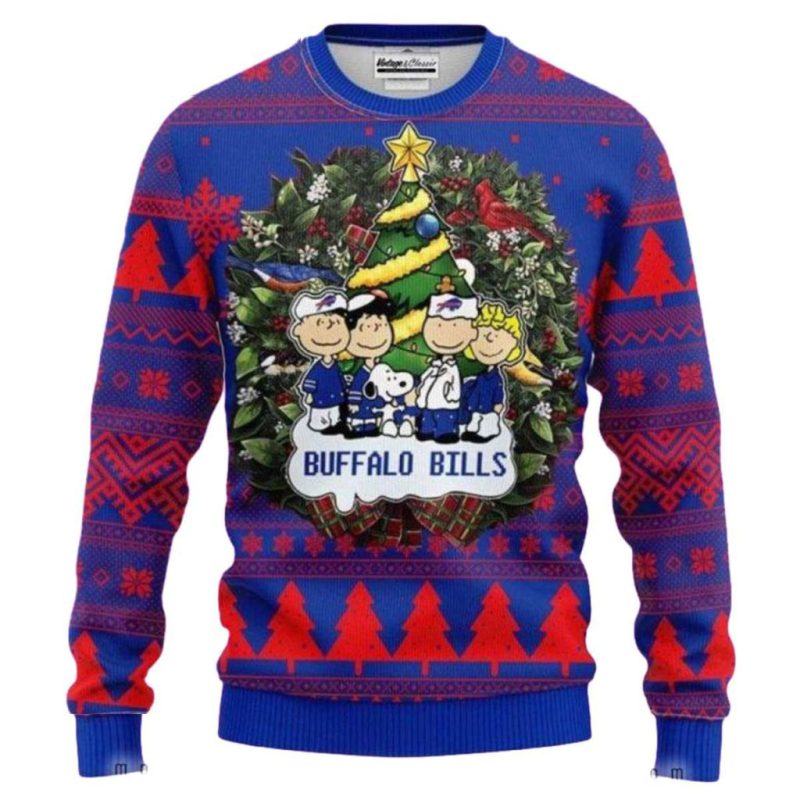 Buffalo Bills Peanuts Snoopy Tree Christmas Ugly Sweater 1.Jpg