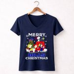 Buffalo Bills Snoopy Merry Christmas with Peanuts Characters and Festive Tree 5 Womens V Neck.jpg