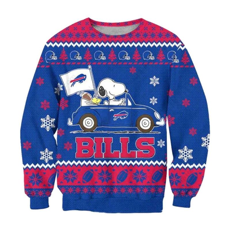 Buffalo Bills Snoopy Peanuts And Cars Ugly Sweater 1.Jpg