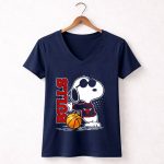 Bulls Snoopy With Basketball And Chicago Bulls Red 5 Womens V Neck