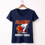 Calgary Flames Snoopy Perfect Smile 5 Womens V Neck.jpg