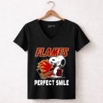 Calgary Flames Snoopy Perfect Smile 7 Womens V Neck.jpg