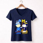 Charlie Brown Detroit Lions vs Snoopy Michigan Wolverines city skyline 5 Womens V Neck.jpg